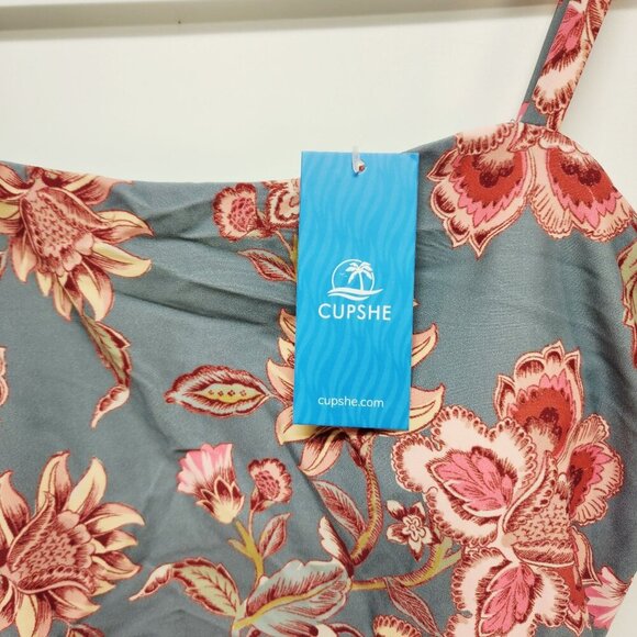 Cupshe Womens Floral Print One-Piece Swimsuit Adjustable Straps Blue Pink Size M - Picture 3 of 6